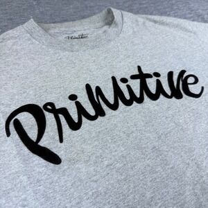 Primitive Y2K Skate T-Shirt Heather Gray Black Velvet Logo Men's Tee Size Medium